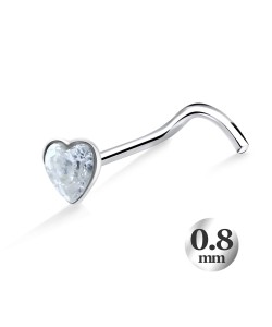 Heart Stone Silver Curved Nose Stud NSKB-786 (0.8mm)